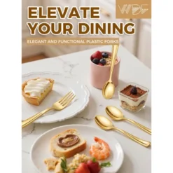 Itopfox 180-Piece Gold Plastic Cutlery Set - Disposable Flatware For Parties, Weddings, Thanksgiving - Includes Forks, Knives, Spoons -Kid's Home GUEST a83160eb ce54 4c78 ade1 8dbc8428ff24