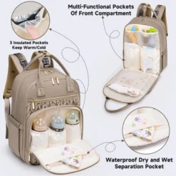 Itopfox Stylish Baby Diaper Backpack With Changing Pad, Waterproof Travel Bag, Stroller Straps, Insulated Pockets, Khaki -Kid's Home GUEST a88789a6 e621 4d5d 8468 87b6b93f785c