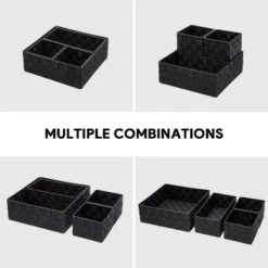 Itopfox Woven Storage Baskets For Organizing, Small Black Cube Bin Container Tote Organizer Divider For Drawer, Closet, Shelf, Dresser, Set Of 4