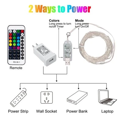 Itopfox Color Changing Fairy String Lights With Remote And Timer, 100 LED USB Silver Wire Starry Fairy Light For Bedroom Party Indoor Decoration 6 Itopfox Color Changing Fairy String Lights With Remote And Timer, 100 LED USB Silver Wire Starry Fairy Light For Bedroom Party Indoor Decoration - Image 6