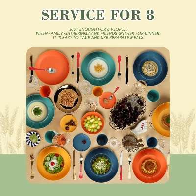 Itopfox Wheat Straw Dinnerware Set Of 32, Unbreakable Plates And Bowls For 8, Dishwasher Safe For Kitchen And Camping, Vibrant Series 6 Itopfox Wheat Straw Dinnerware Set Of 32, Unbreakable Plates And Bowls For 8, Dishwasher Safe For Kitchen And Camping, Vibrant Series - Image 6