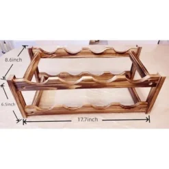 Itopfox 8-Bottle Wine Rack - Premium Carbonized Pine Wood, Two-Tier Countertop Design For Kitchen, Dining Room Or Bar