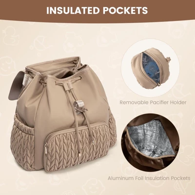 Itopfox Small Baby Diaper Backpack, Water-Resistant Travel Bag For Mom With Changing Pad, Stroller Straps, Lightweight & Stylish - Khaki 5 Itopfox Small Baby Diaper Backpack, Water-Resistant Travel Bag For Mom With Changing Pad, Stroller Straps, Lightweight & Stylish - Khaki - Image 5