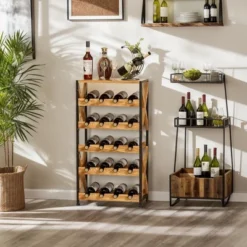 Itopfox 20 Bottle Wine Rack Freestanding Floor With Wood Top Wobble-Free 5 Tier Wine Display Storage Stand Shelf Stackable Modular Wine Bottle Holder -Kid's Home GUEST ad74134c 66f0 4ef1 97f7 7833335ce162