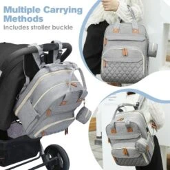 Itopfox Large Diaper Backpack With Changing Station, Insulated Pockets, USB Port, Waterproof, Lightweight, Unisex, Grey -Kid's Home GUEST af19b4bb ed7f 4835 a162 c2a9087626c7