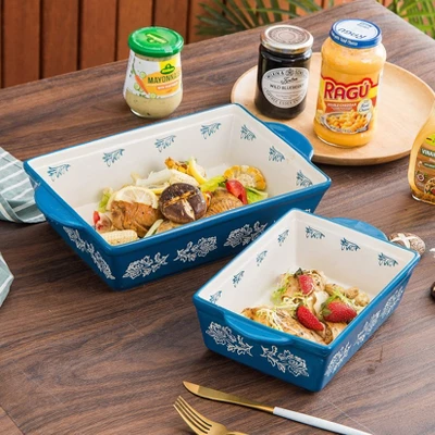 Itopfox 3-Piece Ceramic Baking Dish Set For Lasagna, Casseroles, Gratin & Desserts, Oven, Microwave & Freezer Safe, Rose Pattern Design 3 Itopfox 3-Piece Ceramic Baking Dish Set For Lasagna, Casseroles, Gratin & Desserts, Oven, Microwave & Freezer Safe, Rose Pattern Design - Image 3