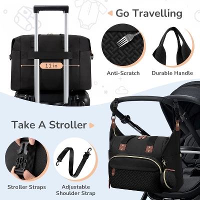 Itopfox Medium Black Diaper Tote Bag For Parents With Pacifier Case, 10 Pockets, Insulated Bottle Holders, Travel-Friendly 1 Itopfox Medium Black Diaper Tote Bag For Parents With Pacifier Case, 10 Pockets, Insulated Bottle Holders, Travel-Friendly