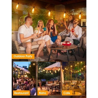 Itopfox 25FT Outdoor String Lights With 10+1 LED Dimmable Waterproof Shatterproof ST38 Retro Edison Bulbs For Balcony Yard, Black 5 Itopfox 25FT Outdoor String Lights With 10+1 LED Dimmable Waterproof Shatterproof ST38 Retro Edison Bulbs For Balcony Yard, Black - Image 5