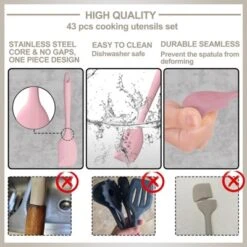Itopfox Silicone Cooking Kitchen Utensil Set, 43 Pcs Pink Cooking Utensils With Turner, Tongs, Spoon, Spatula, Heat Resistant For Nonstick Cookware -Kid's Home GUEST b1e824f2 f4ac 4034 9d31 b226b3af24b1