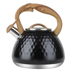 Itopfox Tea Kettle With Wood Handle, Loud Whistling Stainless Steel Teapot For Stovetops, Diamond Design, 2.7-Quart Black -Kid's Home GUEST b21e41ef 13b5 42e2 ac1f db7b71d3ad30