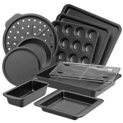 Itopfox 10-Piece Nonstick Bakeware Set With Cooling Rack, Cookie Sheet, Cake Pans, Loaf Pan, Muffin Pan & Pizza Pan - Grey, Wide Grips -Kid's Home GUEST b3821d4e f3d8 4042 b685 831018271315