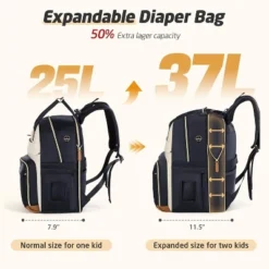 Itopfox Expandable Large Diaper Backpack For Twins, Travel Baby Bag With Changing Pad, Insulated Pockets, 25-37L Capacity, Apricot Black 12 Itopfox Expandable Large Diaper Backpack For Twins, Travel Baby Bag With Changing Pad, Insulated Pockets, 25-37L Capacity, Apricot Black -Kid's Home GUEST b451223c f8b1 4520 a88a 5cad055d6194
