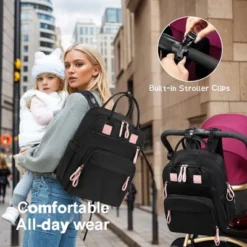 Itopfox Large Diaper Backpack With 18 Pockets, Water-Resistant Nylon, Insulated Bottle Holders, Stroller Straps (Black) -Kid's Home GUEST b58b6bde 8fc2 4571 9d96 be58e13ccc32