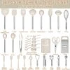 Itopfox 34-Piece Silicone Kitchen Utensil Set For Nonstick Cookware With Stainless Steel Handles, Includes Spatulas, Spoons, Tongs, & Cooking Tools