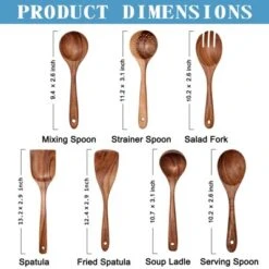 Itopfox Wooden Non-Stick Kitchen Utensil Set - 7-Piece Natural Teak Spatula, Spoon, Salad Fork, And More For Cooking And Serving -Kid's Home GUEST b5f66880 1e45 4860 b355 6b8ba0ac5aa6