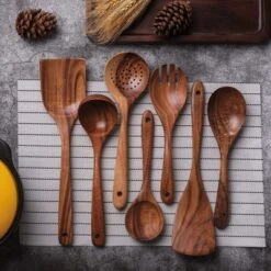 Itopfox Wooden Non-Stick Kitchen Utensil Set - 7-Piece Natural Teak Spatula, Spoon, Salad Fork, And More For Cooking And Serving -Kid's Home GUEST b6af804c 7a18 46b0 a497 26f7f1034bca