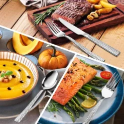 Itopfox Hammered Silverware Set, 40-Piece Stainless Steel Flatware For 8, Includes Dinner Knives, Forks, Spoons, Modern Design, Mirror Polish -Kid's Home GUEST b7aa6585 7812 47a4 9b38 2258c54ff8d8