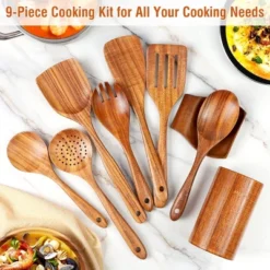 Itopfox 9-Piece Teak Wooden Kitchen Utensil Set With Spoon Rest, Comfort Grip Cooking Spoons & Utensil Holder For Easy Storage 8 Itopfox 9-Piece Teak Wooden Kitchen Utensil Set With Spoon Rest, Comfort Grip Cooking Spoons & Utensil Holder For Easy Storage -Kid's Home GUEST b8b8575c 7a85 49af a939 1f996737c22d