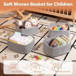 Itopfox 4 Pack Woven Rope Storage Baskets For Organizing Shelves, Books, Clothes, Decorative Basket For Living Room, Nursery, Bedroom, Gift Basket -Kid's Home GUEST b99c9133 696f 40f0 8344 6060bad47d9b