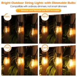 Itopfox 96FT LED Outdoor String Lights, Waterproof Patio Lights With 30+2 Dimmable Shatterproof Edison Hanging Bulbs For Backyard Party-Black