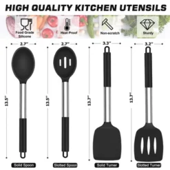 Itopfox 4-Piece Silicone Cooking Utensil Set With Stainless Steel Handles Heat-Resistant & Non-Scratch For Frying, Mixing, Draining - Dishwasher Safe