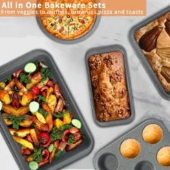 Itopfox 5-Piece Nonstick Bakeware Set With Grey Marble Coating, Carbon Steel Baking Pans For Oven, Includes Round & Square Cake Pan, Muffin Tin -Kid's Home GUEST bceb684e b1c7 459d a219 3e9bd901727c