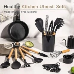 Itopfox 39-Piece Silicone Cooking Utensil Set With Wooden Handle, Heat Resistant Up To 446°F, BPA-Free Kitchen Gadgets For Nonstick Cookware (Black) 13 Itopfox 39-Piece Silicone Cooking Utensil Set With Wooden Handle, Heat Resistant Up To 446°F, BPA-Free Kitchen Gadgets For Nonstick Cookware (Black) -Kid's Home GUEST bcf4879d d36a 49ff 8027 ddeb6795b477
