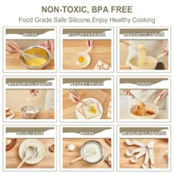 Itopfox Kitchen Utensils Set - 34 PCS Non-Stick Silicone Cooking Tools With Wooden Handle, Kitchen Gadgets For Nonstick Cookware (Cream White) -Kid's Home GUEST bdfaa1fd e275 4907 905d b0508ccba7dd
