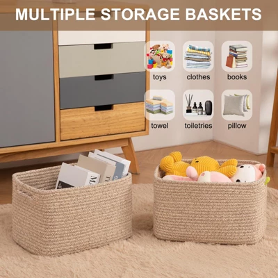 Itopfox Storage Baskets For Organizing, Woven Decorative Baskets For Shelves - Books, Towels, And Clothes, Cotton Rope Toy Storage Bins, Pack Of 4 3 Itopfox Storage Baskets For Organizing, Woven Decorative Baskets For Shelves - Books, Towels, And Clothes, Cotton Rope Toy Storage Bins, Pack Of 4 - Image 3