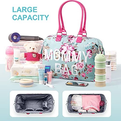 Itopfox Floral Mommy Bag 3-Piece Set, Large Capacity Waterproof Tote For Hospital, Travel, And Daily Use With Organizer Pouches (Blue Floral) 3 Itopfox Floral Mommy Bag 3-Piece Set, Large Capacity Waterproof Tote For Hospital, Travel, And Daily Use With Organizer Pouches (Blue Floral) - Image 3
