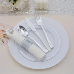 Itopfox 100 Pack Pre Rolled Silver Plastic Silverware Set With Napkins, Disposable Wrapped Heavy Duty Cutlery Set For Wedding Birthday Party -Kid's Home GUEST bf822c78 18bb 4e38 a43c 6dfff9759d45