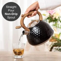 Itopfox Tea Kettle With Wood Handle, Loud Whistling Stainless Steel Teapot For Stovetops, Diamond Design, 2.7-Quart Black -Kid's Home GUEST bff70d1d d238 4510 a4ac 5e59007eccbd