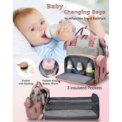 Itopfox Waterproof 3-in-1 Baby Diaper Backpack With Foldable Changing Pad, Large Capacity, USB Port, Pink-Grey 6 Itopfox Waterproof 3-in-1 Baby Diaper Backpack With Foldable Changing Pad, Large Capacity, USB Port, Pink-Grey - Image 6