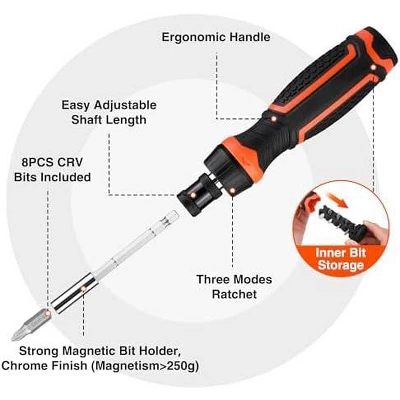 Itopfox 9-in-1 Ratcheting Screwdriver Set With Adjustable Length High-Strength Bits Phillips, Slotted, Torx, Hex, Nut Driver For Various Applications 3 Itopfox 9-in-1 Ratcheting Screwdriver Set With Adjustable Length High-Strength Bits Phillips, Slotted, Torx, Hex, Nut Driver For Various Applications - Image 3