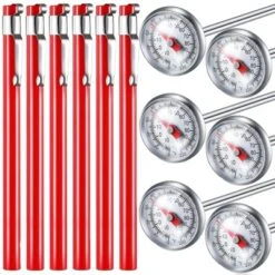 Itopfox 6 Pcs Stainless Steel Kitchen Thermometer With Long Stem For Oven Probe Meat Grill BBQ Cooking Chocolate Water Milk Frothing (Red) -Kid's Home GUEST c3e8eef7 7b3d 49e6 9753 e8ef6f2092a5