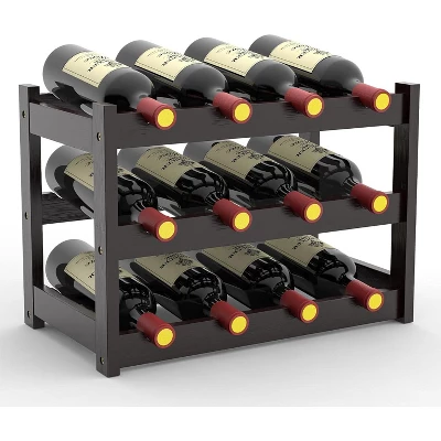 Itopfox Bamboo Wine Rack Countertop, 3-Tier 12 Bottles Wine Storage Shelf For Kitchen Pantry Cabinet - Dark Brown 7 Itopfox Bamboo Wine Rack Countertop, 3-Tier 12 Bottles Wine Storage Shelf For Kitchen Pantry Cabinet - Dark Brown - Image 7