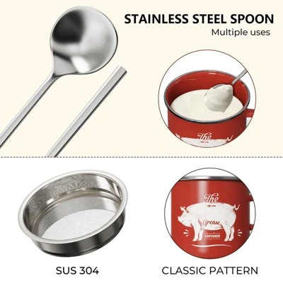 Itopfox Mini Bacon Grease Container With Strainer - Enamel Grease Saver, Farmhouse Bacon Grease Keeper For Kitchen Fat Storage, Dishwasher Safe 4 Itopfox Mini Bacon Grease Container With Strainer - Enamel Grease Saver, Farmhouse Bacon Grease Keeper For Kitchen Fat Storage, Dishwasher Safe - Image 4