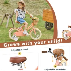 Itopfox Retro Cruiser Girls Bike For Children Ages 3-5 Years Old, Kids Bicycle With Wicker Basket & Training Wheels, Peach -Kid's Home GUEST c7dc5336 ae2e 4b32 a3f1 0f2477da53ab