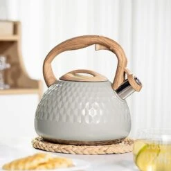 Itopfox Tea Kettle With Wood Pattern Handle, Loud Whistle, Food Grade Stainless Steel, Anti-Hot Handle, Rust-Resistant, Suitable For All Heat Sources -Kid's Home GUEST c9267fd6 2a07 4c39 8c00 a4759a222aca