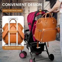 Itopfox Vegan Leather Diaper Backpack With Waterproof Changing Pad, Reinforced Stitching & Zippers, Ergonomic Design For Traveling Moms, Brown -Kid's Home GUEST c9b8f708 f3ed 4517 9b11 f1b4f6be081f