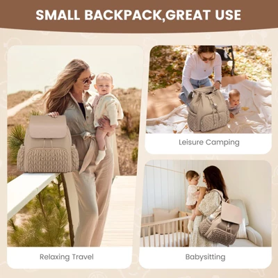 Itopfox Small Baby Diaper Backpack, Water-Resistant Travel Bag For Mom With Changing Pad, Stroller Straps, Lightweight & Stylish - Khaki 2 Itopfox Small Baby Diaper Backpack, Water-Resistant Travel Bag For Mom With Changing Pad, Stroller Straps, Lightweight & Stylish - Khaki - Image 2