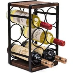 Itopfox Rustic Wood Countertop Wine Rack For 6 Bottles, No Assembly Required, Elegant Brown Finish For Kitchen Or Bar Display -Kid's Home GUEST cb202da7 3a66 4626 b247 c5e684317911