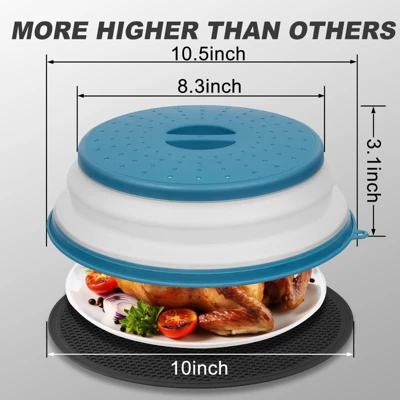 Itopfox 4 In 1 Vented Collapsible Microwave Splatter Cover & Mat, Kitchen Dish Bowl Plate Lid For Food, Dishwasher-Safe, BPA-Free Silicone & Plastic 1 Itopfox 4 In 1 Vented Collapsible Microwave Splatter Cover & Mat, Kitchen Dish Bowl Plate Lid For Food, Dishwasher-Safe, BPA-Free Silicone & Plastic
