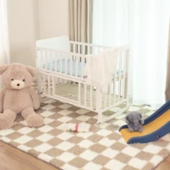 Itopfox Super Soft Fluffy Checkered Shaggy Area Rug, Beige And White Fuzzy Carpet For Living Room Bedroom Kids Room Nursery Dorm Home Decor -Kid's Home GUEST cb65799a 9ba0 40e5 99ad aee1e379989b