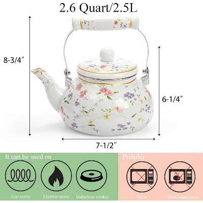 Itopfox Vintage Floral Enamel Tea Kettle With Porcelain Handle For Stovetop, Home Kitchen, Camping, Perfect Gift For Housewarming, Wedding 2 Itopfox Vintage Floral Enamel Tea Kettle With Porcelain Handle For Stovetop, Home Kitchen, Camping, Perfect Gift For Housewarming, Wedding - Image 2