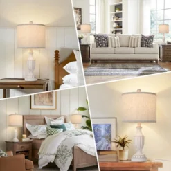 Itopfox Farmhouse Table Lamps Set Of 2, White Rustic Vintage For Living Room Bedroom, Antique Bedside Desk Lamps With Linen Shade, Traditional Resin -Kid's Home GUEST cb91b9fe 5688 4c8f 83bf ece9c214b96d
