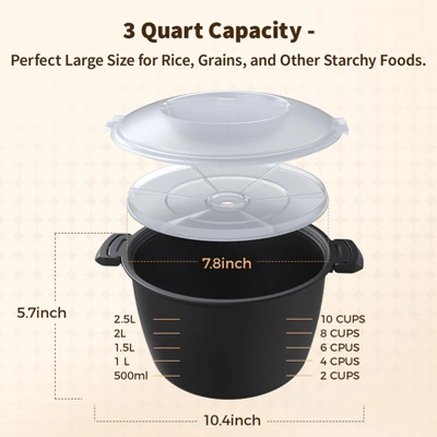 Itopfox Professional Large Microwave Cookware, Rice Cooker & Steamer For Vegetables, Safe Mixing & Serving Bowls, Food Storage Container, BPA Free 1 Itopfox Professional Large Microwave Cookware, Rice Cooker & Steamer For Vegetables, Safe Mixing & Serving Bowls, Food Storage Container, BPA Free