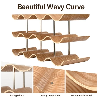 Itopfox Countertop Wine Rack - 12 Bottle Freestanding Wine Holder Stand - 3 Tier Wooden Storage - Wavy Organizer For Cabinet Pantry Kitchen Bar 2 Itopfox Countertop Wine Rack - 12 Bottle Freestanding Wine Holder Stand - 3 Tier Wooden Storage - Wavy Organizer For Cabinet Pantry Kitchen Bar - Image 2