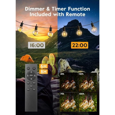 Itopfox 38Ft Outdoor String Lights With Remote & 15 Shatterproof LED Bulbs - Waterproof Patio Hanging Lamps For Porch Balcony Bistro Cafe 2 Itopfox 38Ft Outdoor String Lights With Remote & 15 Shatterproof LED Bulbs - Waterproof Patio Hanging Lamps For Porch Balcony Bistro Cafe - Image 2