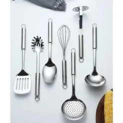Itopfox 8-Piece Stainless Steel Kitchen Utensil Set With Stand, Includes Ladle, Skimmer, Slotted Turner, Pasta Server, Serving Spoon, Potato Masher 11 Itopfox 8-Piece Stainless Steel Kitchen Utensil Set With Stand, Includes Ladle, Skimmer, Slotted Turner, Pasta Server, Serving Spoon, Potato Masher -Kid's Home GUEST ccdfd660 6a79 44e8 831f 0188b734373e